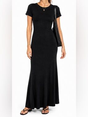Vintage 90s LeJay Sport Black Minimalist Bodycon Maxi Dress Size Small